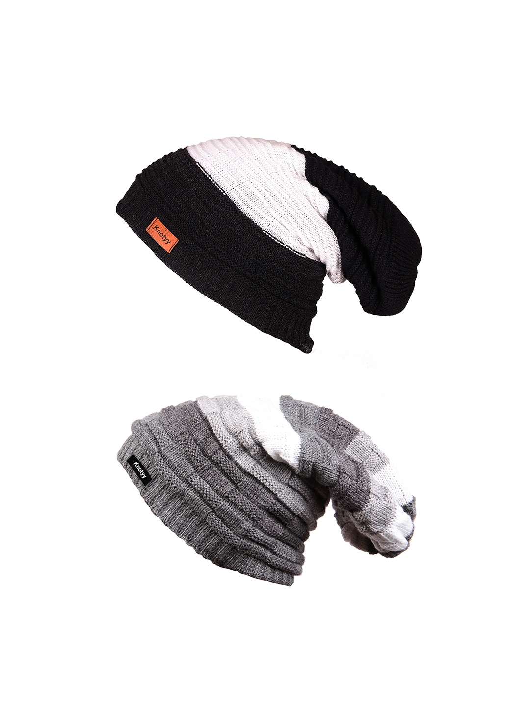 

Knotyy Men Multicoloured Pack of 2 Self Design Beanie, Multi