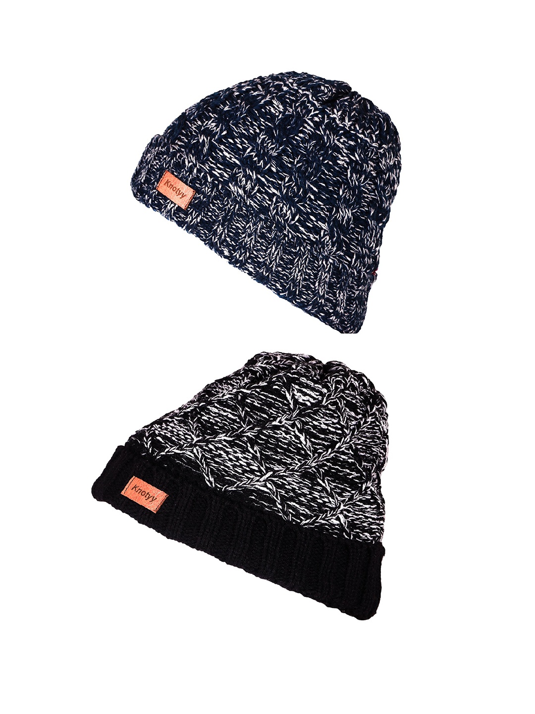 

Knotyy Men Multicoloured Pack of 2 Self Design Beanie, Multi