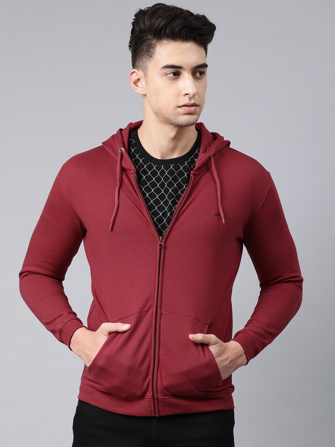 

Van Heusen Men Burgundy Solid Hooded Sweatshirt