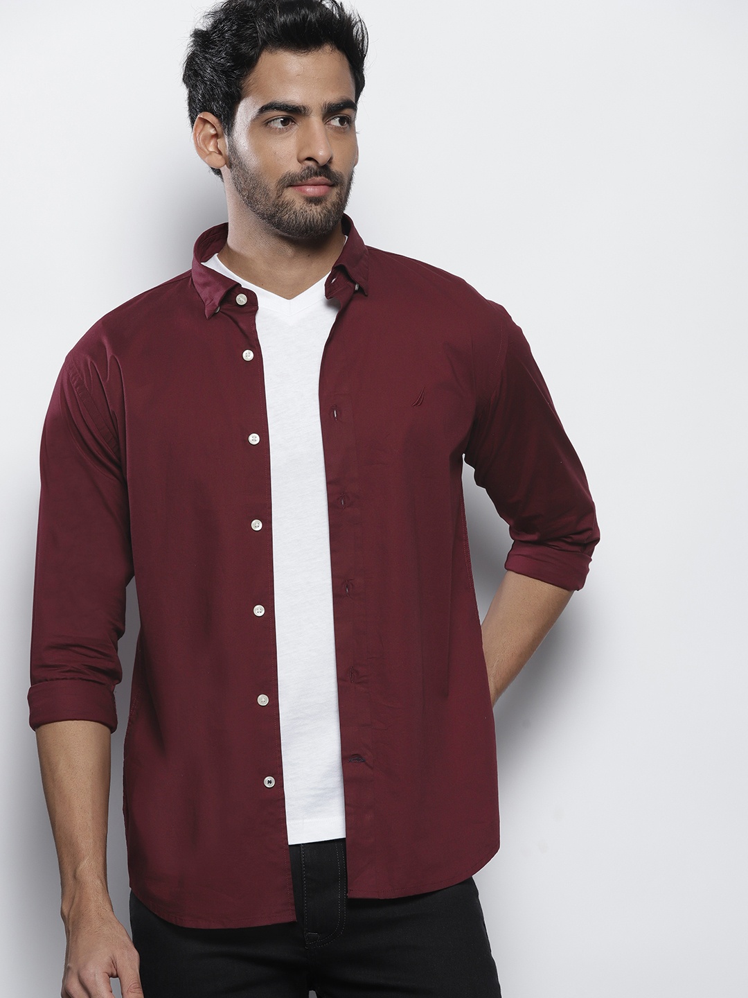 

Nautica Men Maroon Solid Casual Shirt