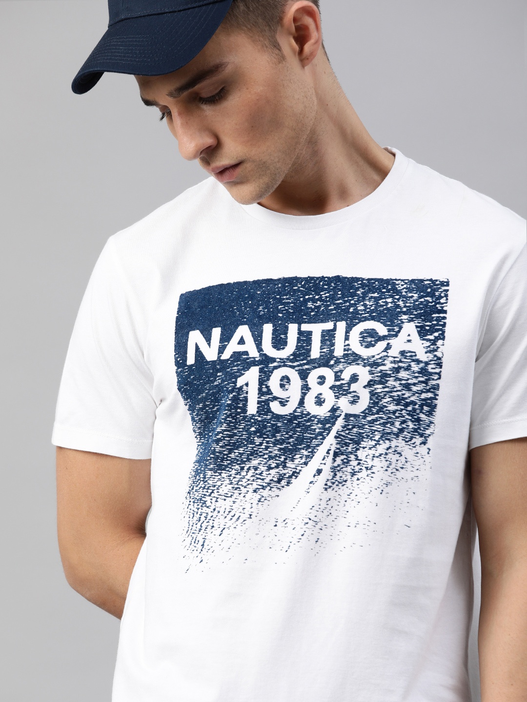 

Nautica Men White Printed Round Neck T-shirt