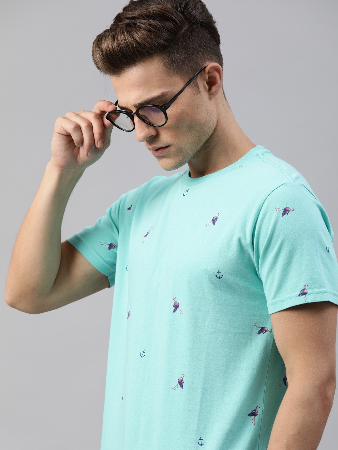 

Nautica Men Turquoise Blue Printed Round Neck T-shirt