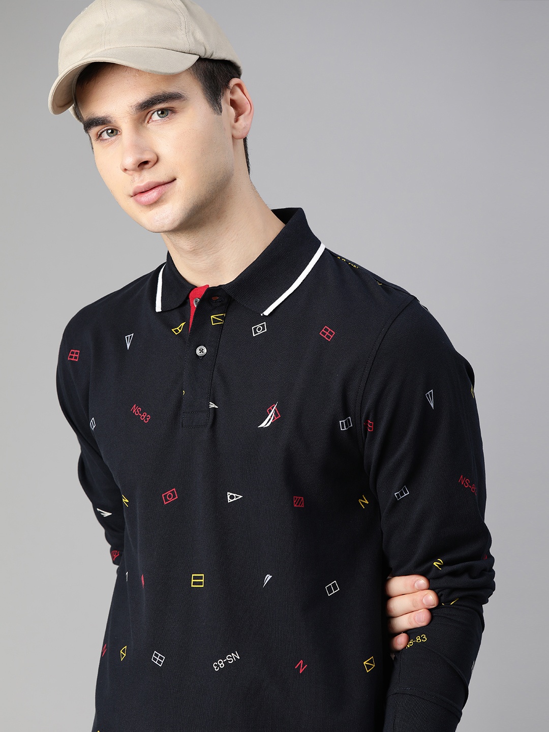 

Nautica Men Navy Blue Conversational Printed Polo Collar T-shirt