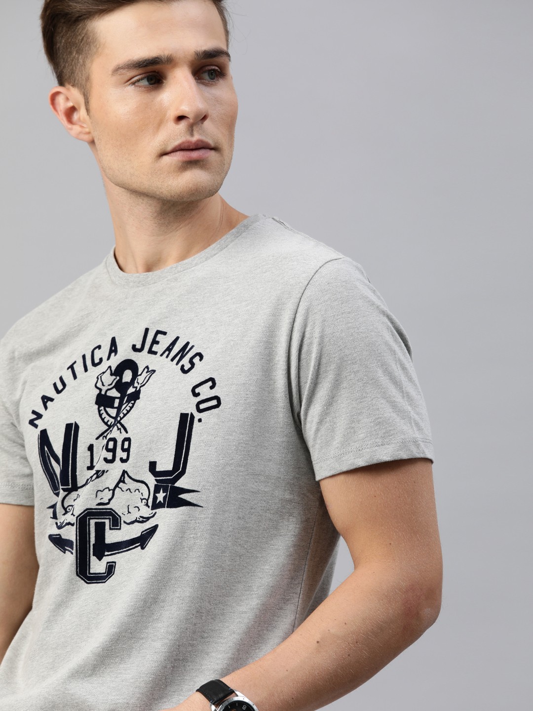 

Nautica Men Grey Printed Round Neck T-shirt