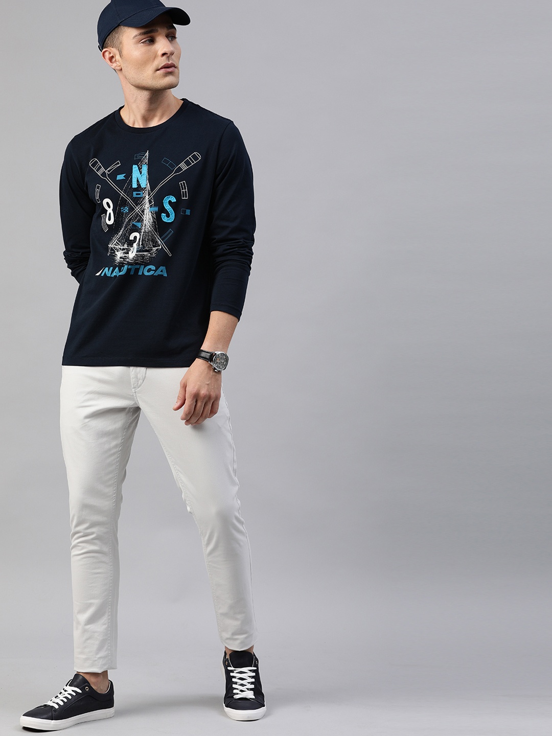 

Nautica Men Navy Blue Printed Round Neck T-shirt