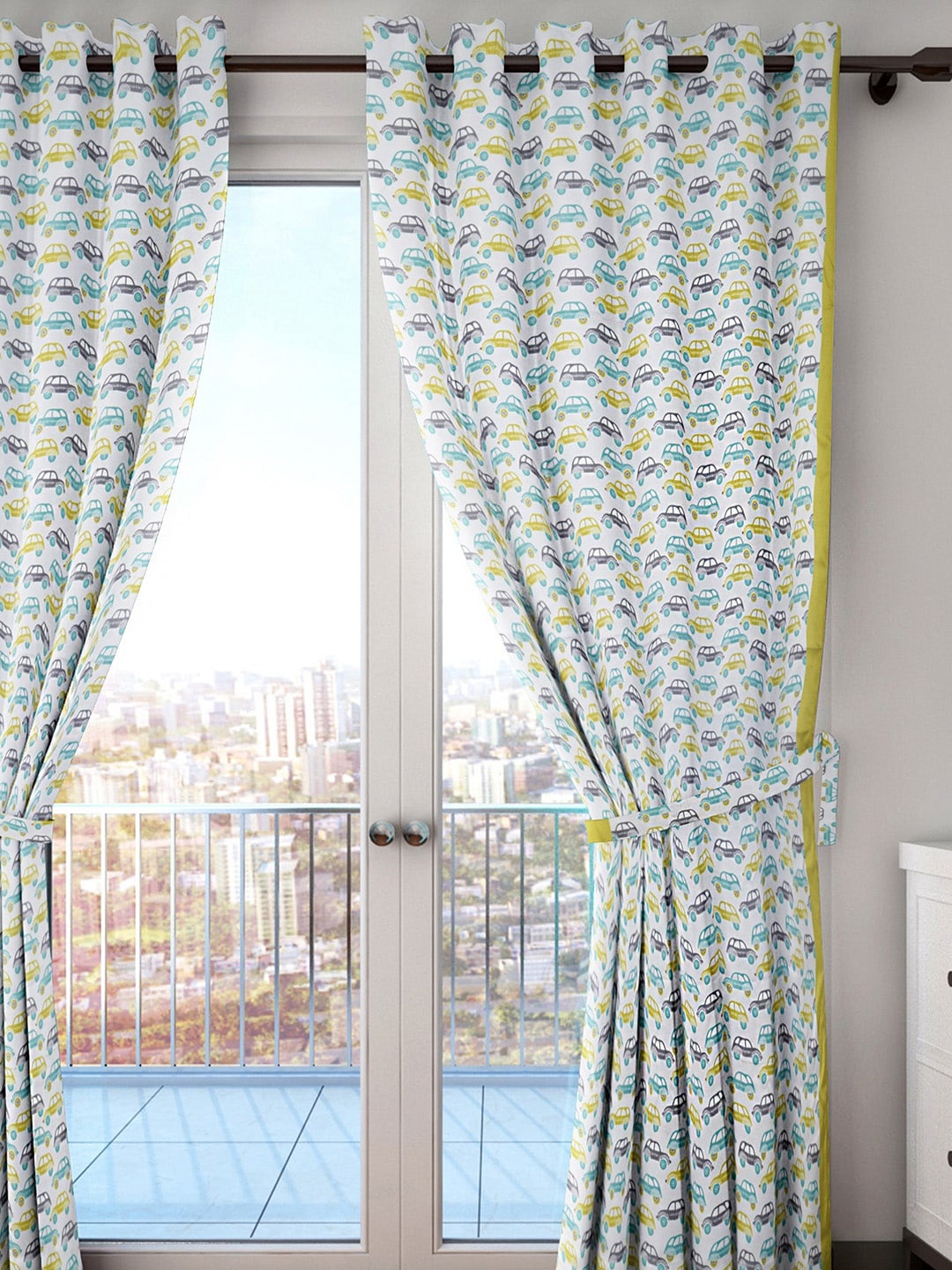 

HOUZZCODE White Printed Single Room Darkening Curtain