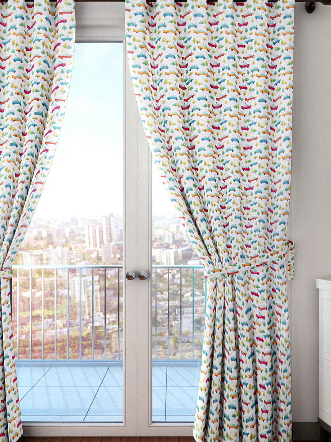 

HOUZZCODE White & Red Single Room Darkening Curtain