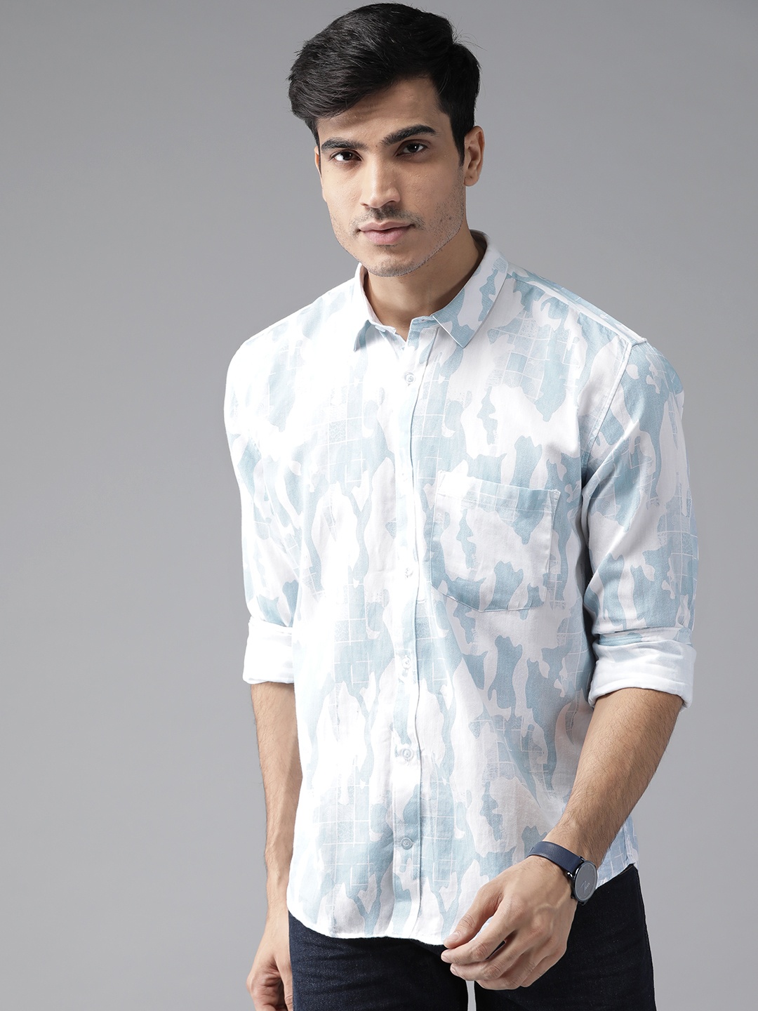 

DENNISON Men Blue & White Slim Fit Printed Casual Shirt