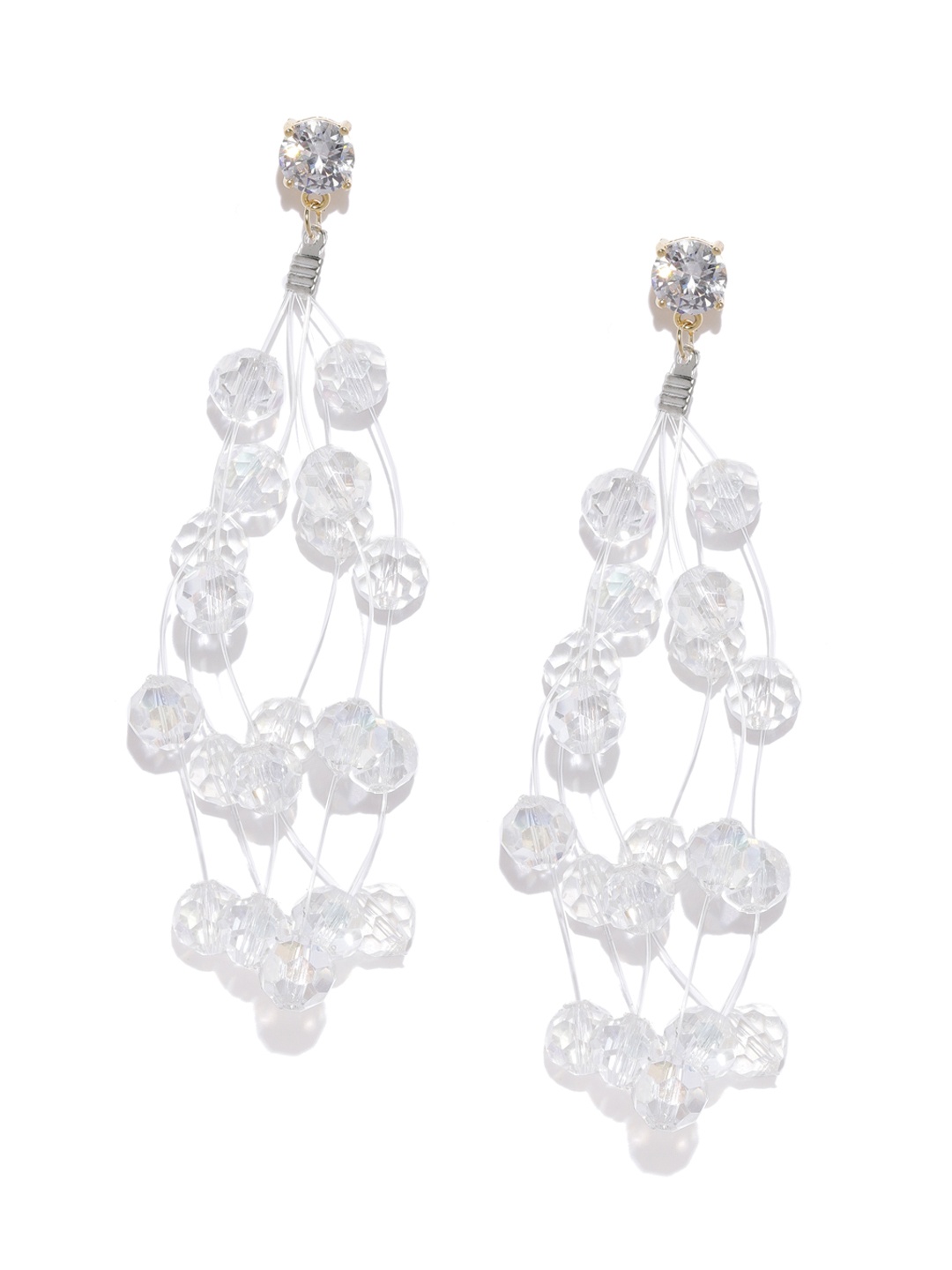 

Blisscovered White & Gold-Toned Contemporary Drop Earrings