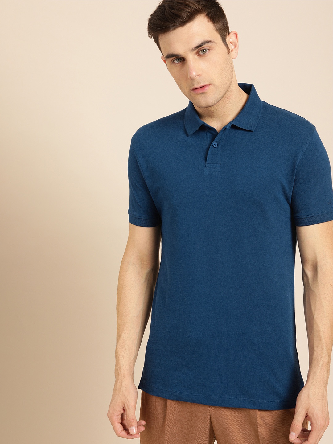 

ether Men Navy Blue Solid Non-Fading Hi-IQ Polo T-shirt