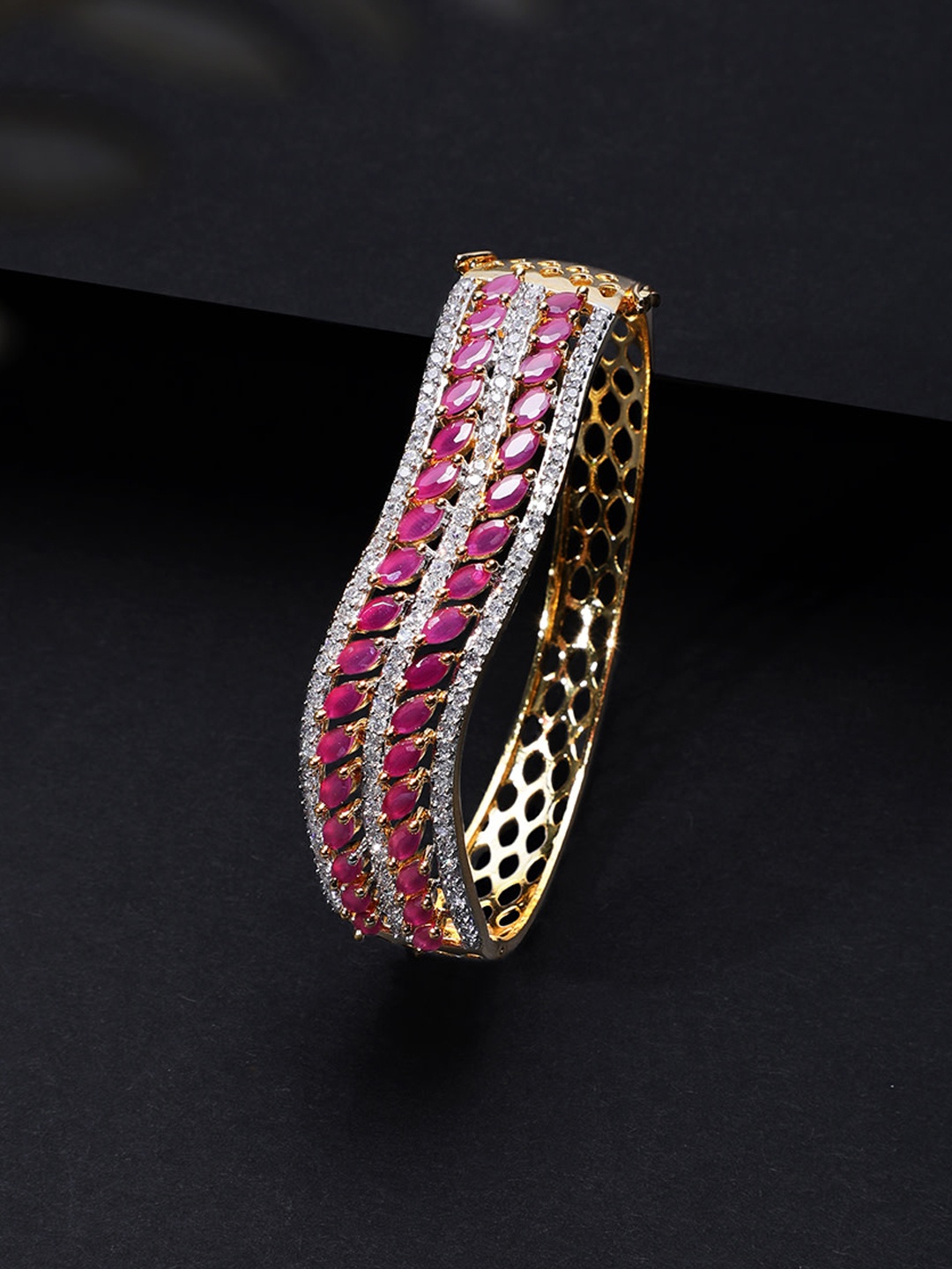 

Rubans Women Pink & Gold-Plated CZ Studded Bracelet
