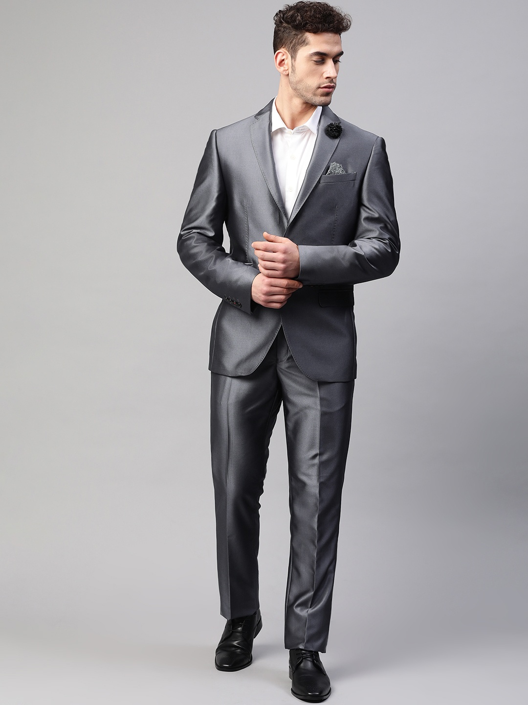 

Blackberrys Men Charcoal Grey Solid Slim Fit Single-Breasted Partywear Suit