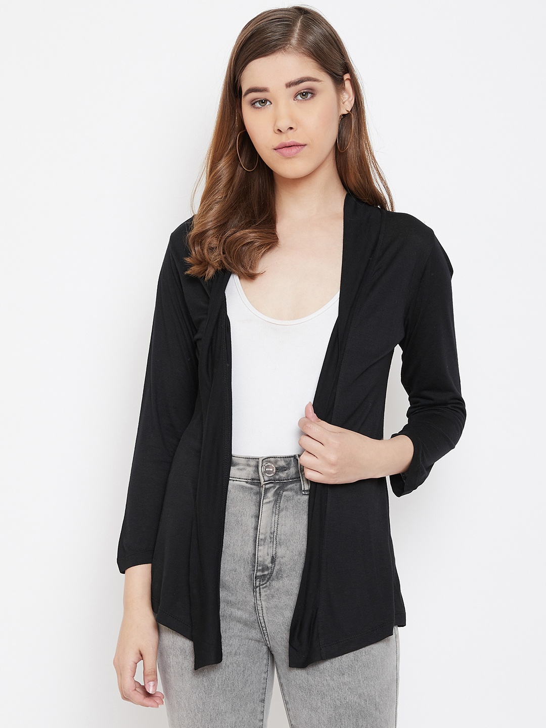 

Rute Women Black Solid Open Front Shrug