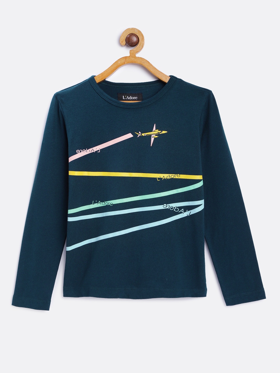 

LAdore Boys Teal Striped Round Neck Pure Cotton T-shirt