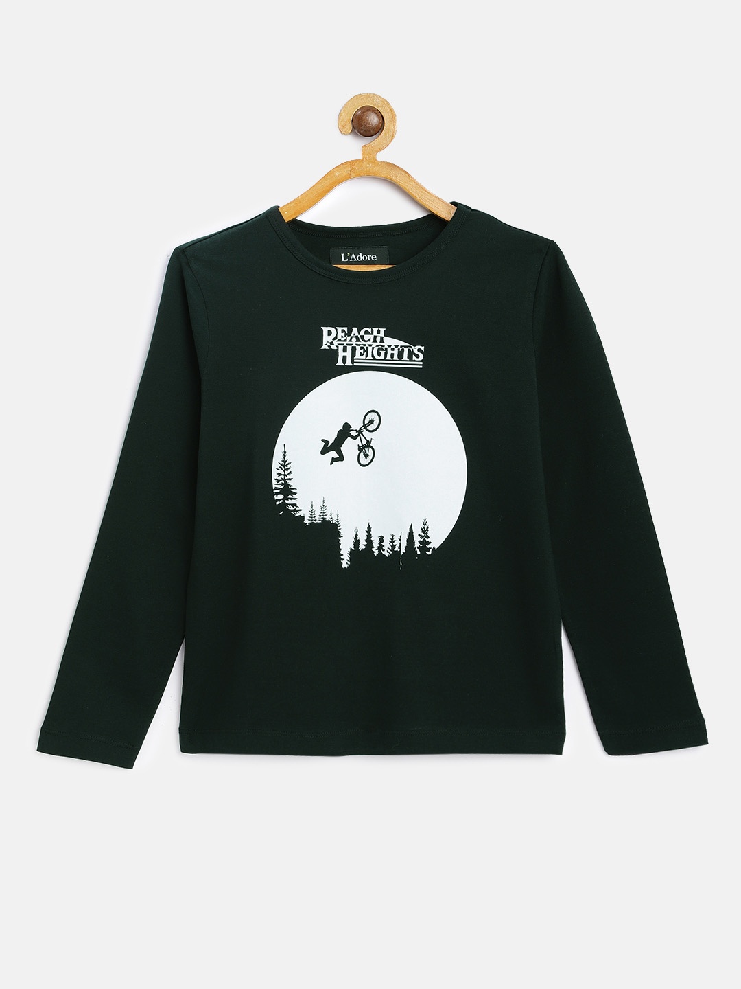 

LAdore Boys Green White Printed Round Neck Pure Cotton T-shirt