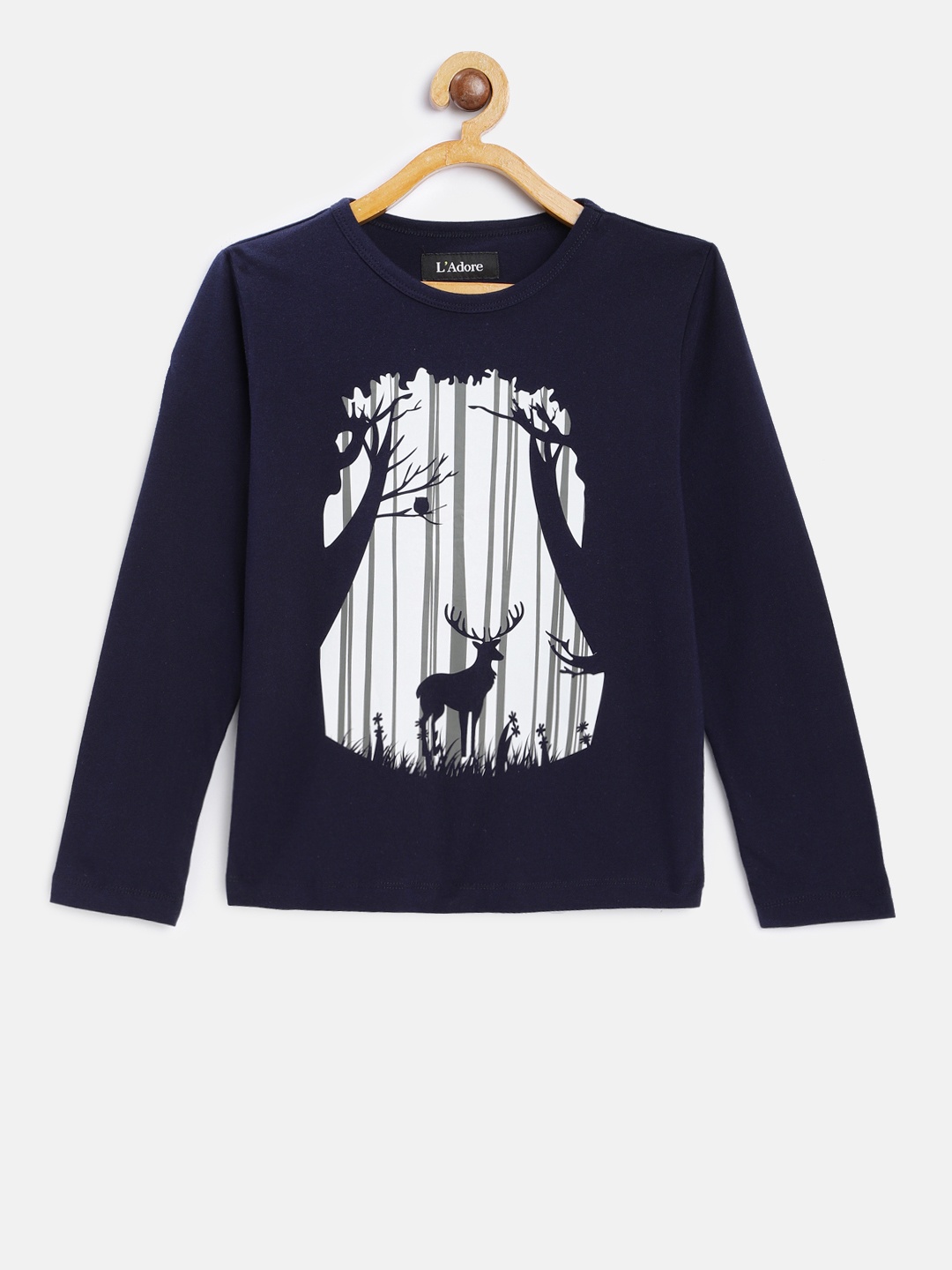 

LAdore Boys Navy Blue White Printed Round Neck Pure Cotton T-shirt