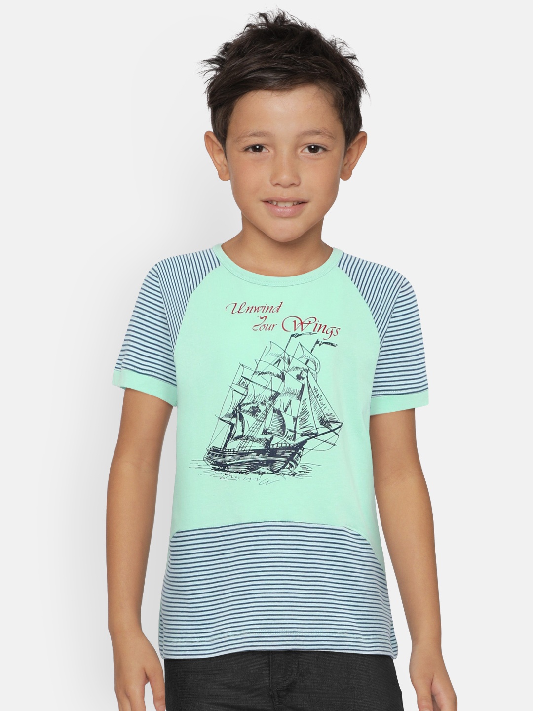 

LAdore Boys Sea Green Printed Round Neck Pure Cotton T-shirt