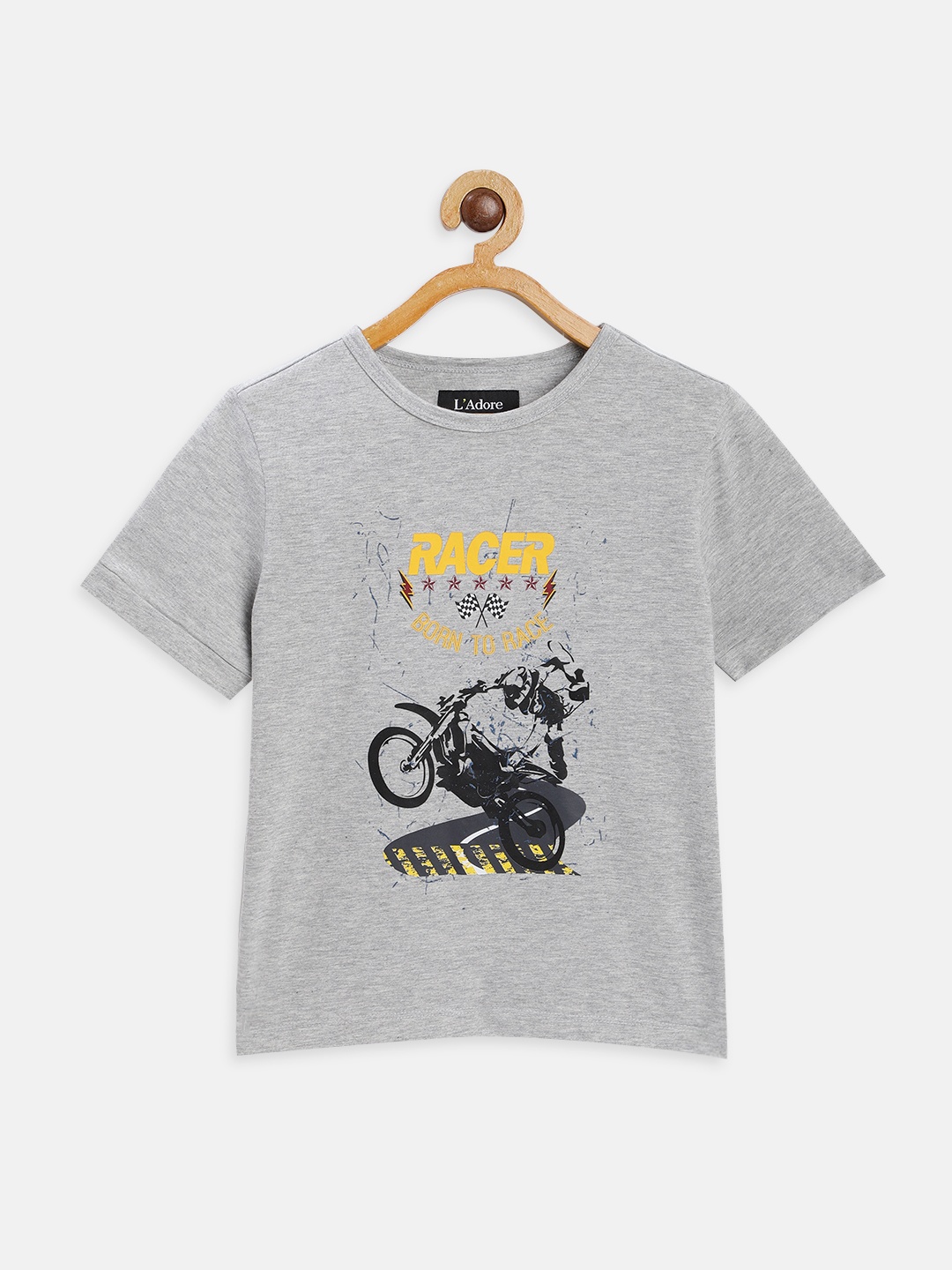 

LAdore Boys Grey Printed Round Neck Organic Cotton Pure Cotton T-shirt