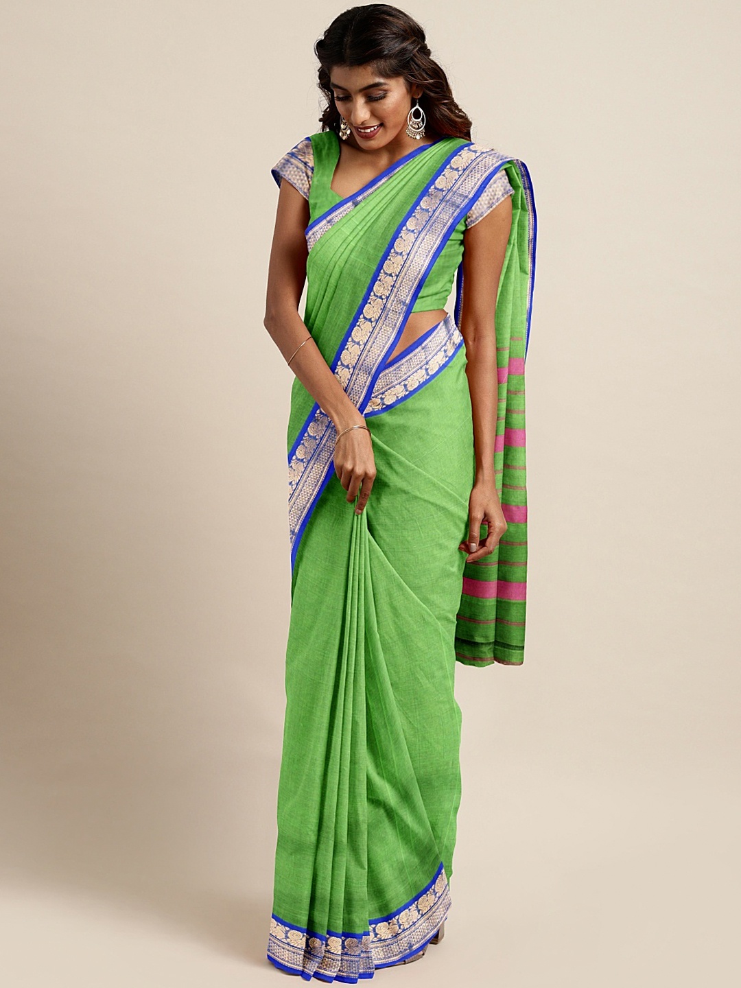 

Pavechas Green Pure Cotton Solid Venkatgiri Saree