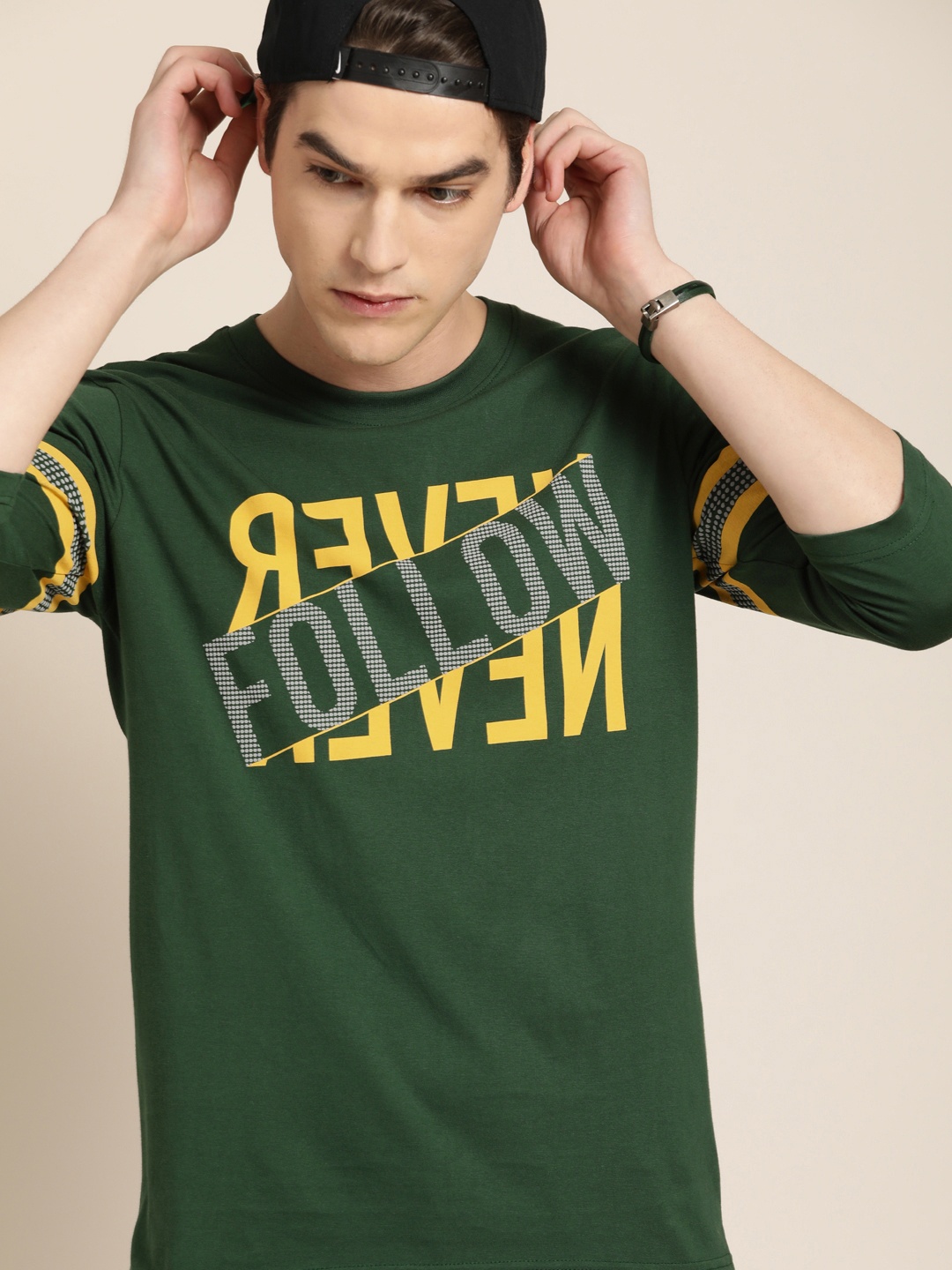 

Moda Rapido Men Green Printed Round Neck Pure Cotton T-shirt
