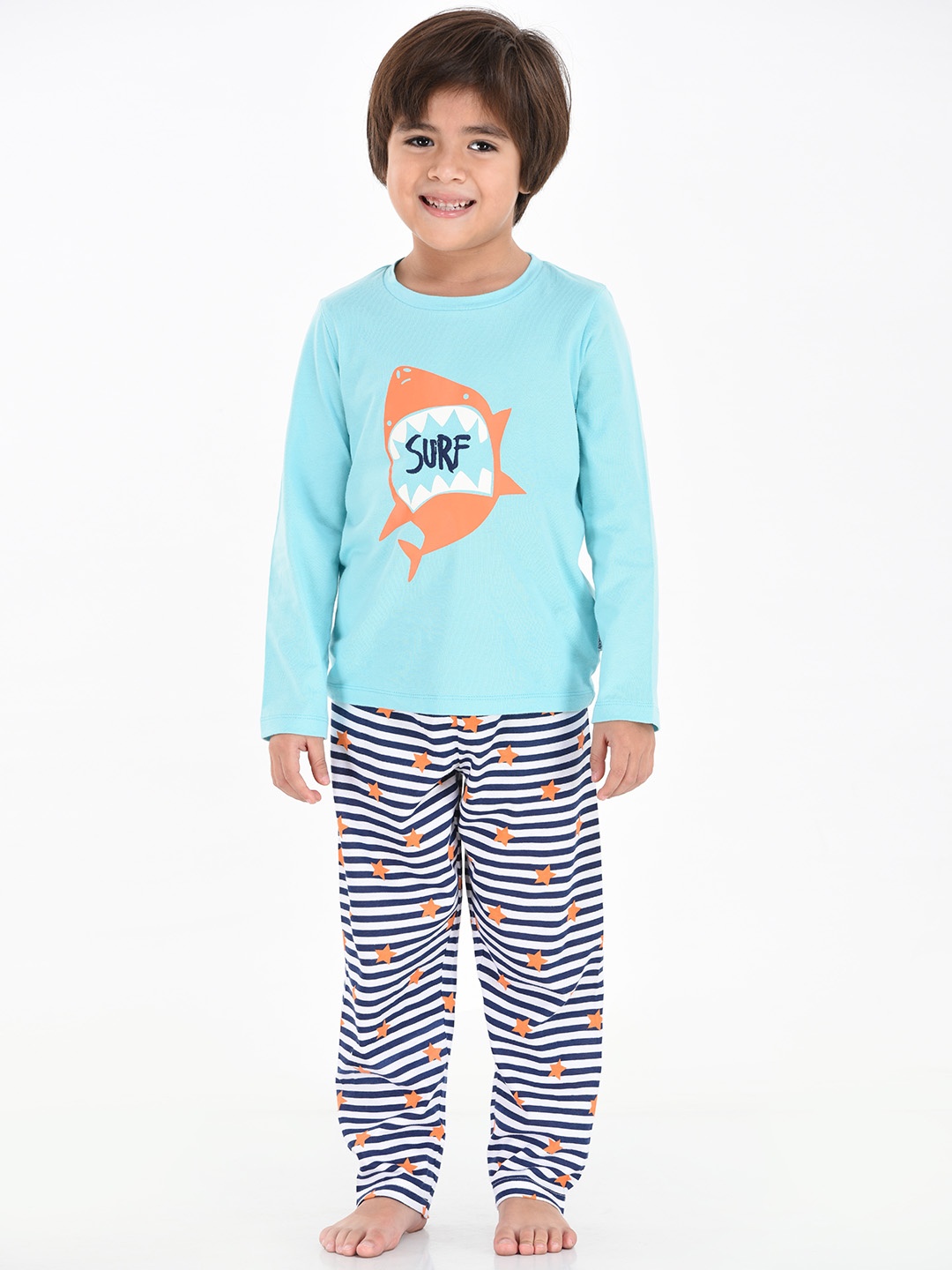 

mackly Boys Blue & White Printed Night suit