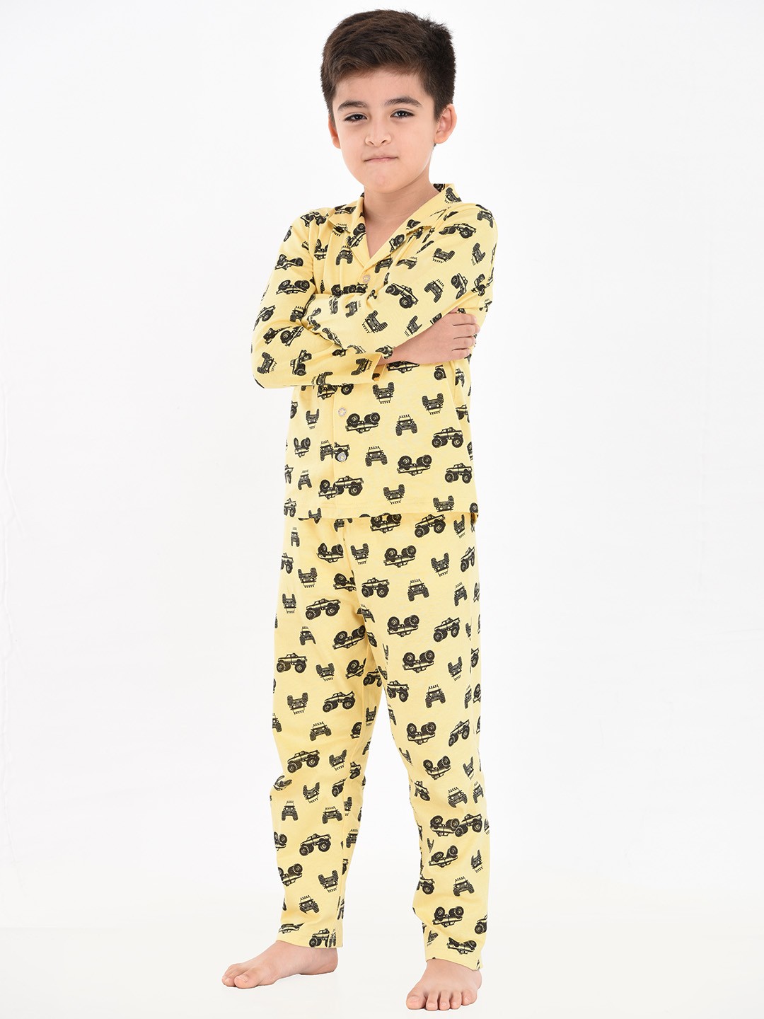 

mackly Boys Yellow Printed Night suit