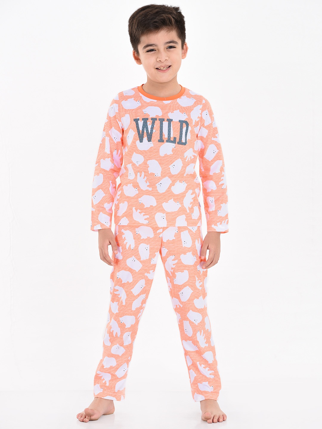

mackly Boys Orange & White Printed Night suit