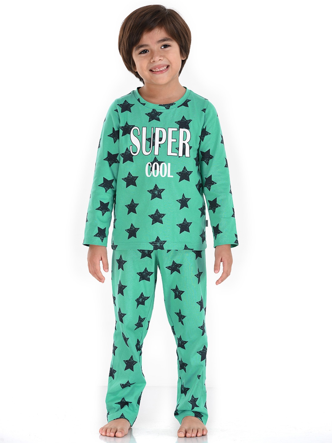 

mackly Boys Green & Black Printed Night suit