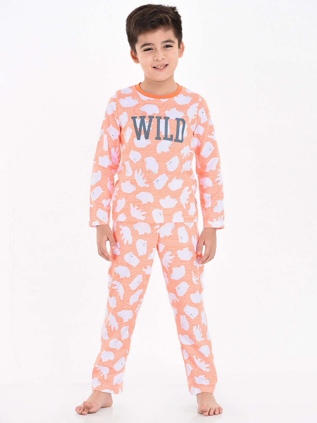 

mackly Boys Orange & White Printed Night suit