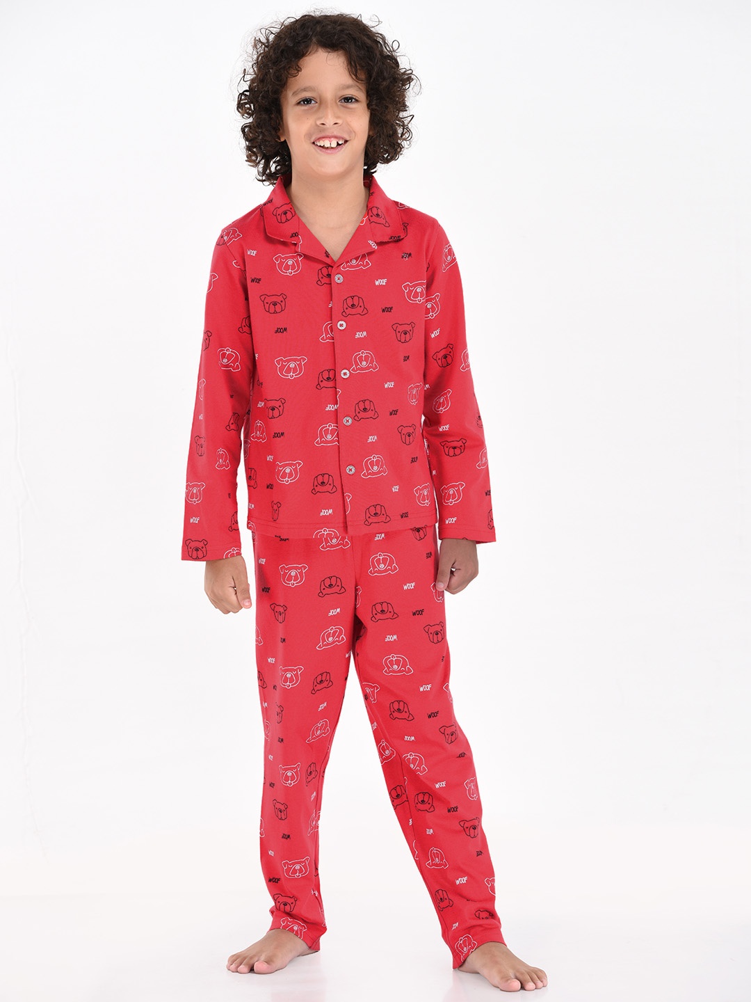 

mackly Boys Red Printed Night suit