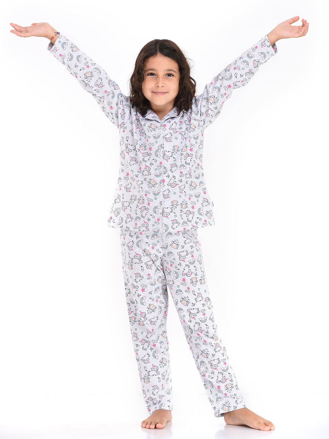 

mackly Girls Grey Printed Night suit IPW-10
