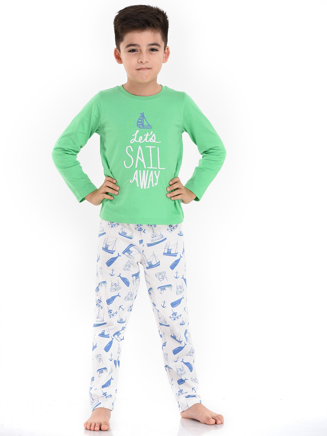 

mackly Boys Green & Grey Printed Night suit IPW-15