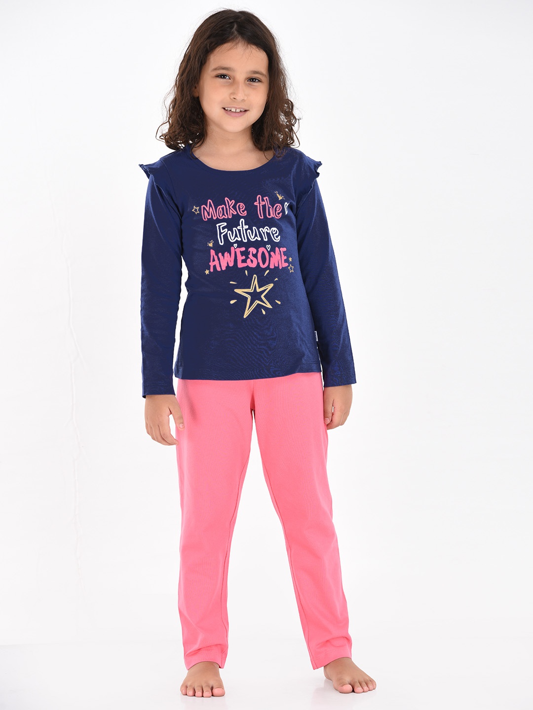 

mackly Girls Blue & Pink Printed Night suit IPW-01-12-18 M