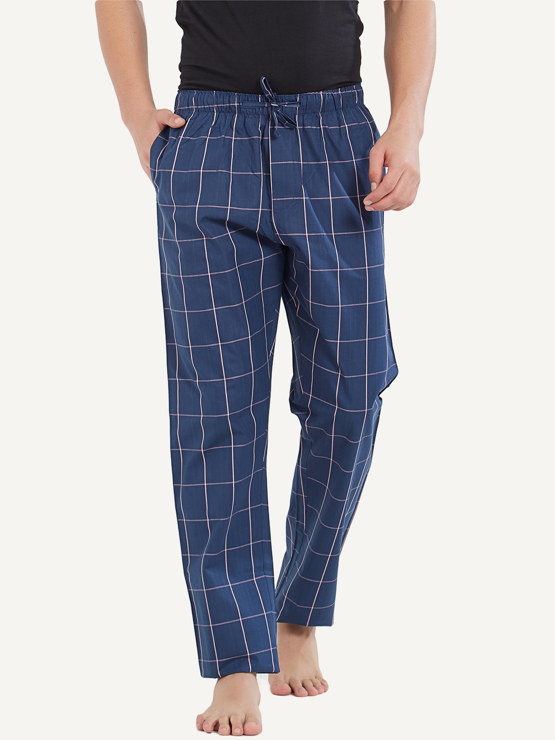 

XYXX Men Super Combed Cotton Checkmate Lounge Pants XYPYJM09, Navy blue