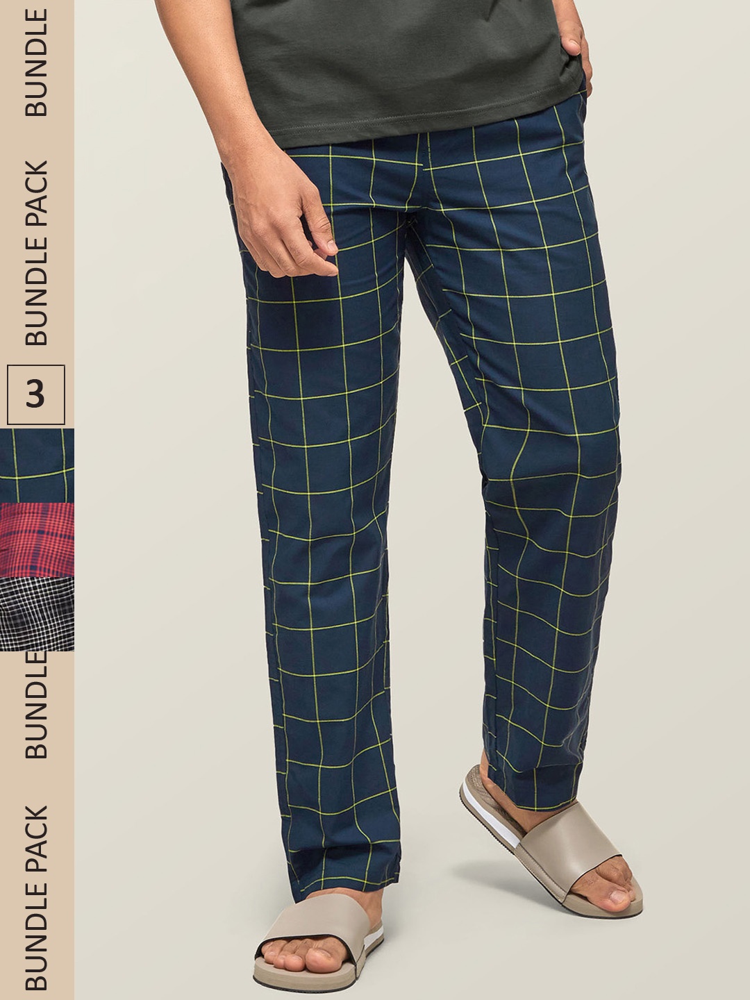 

XYXX Men Super Combed Cotton Pack of 3 Checkmate Lounge Pants XYPYJM3PCKN53, Black