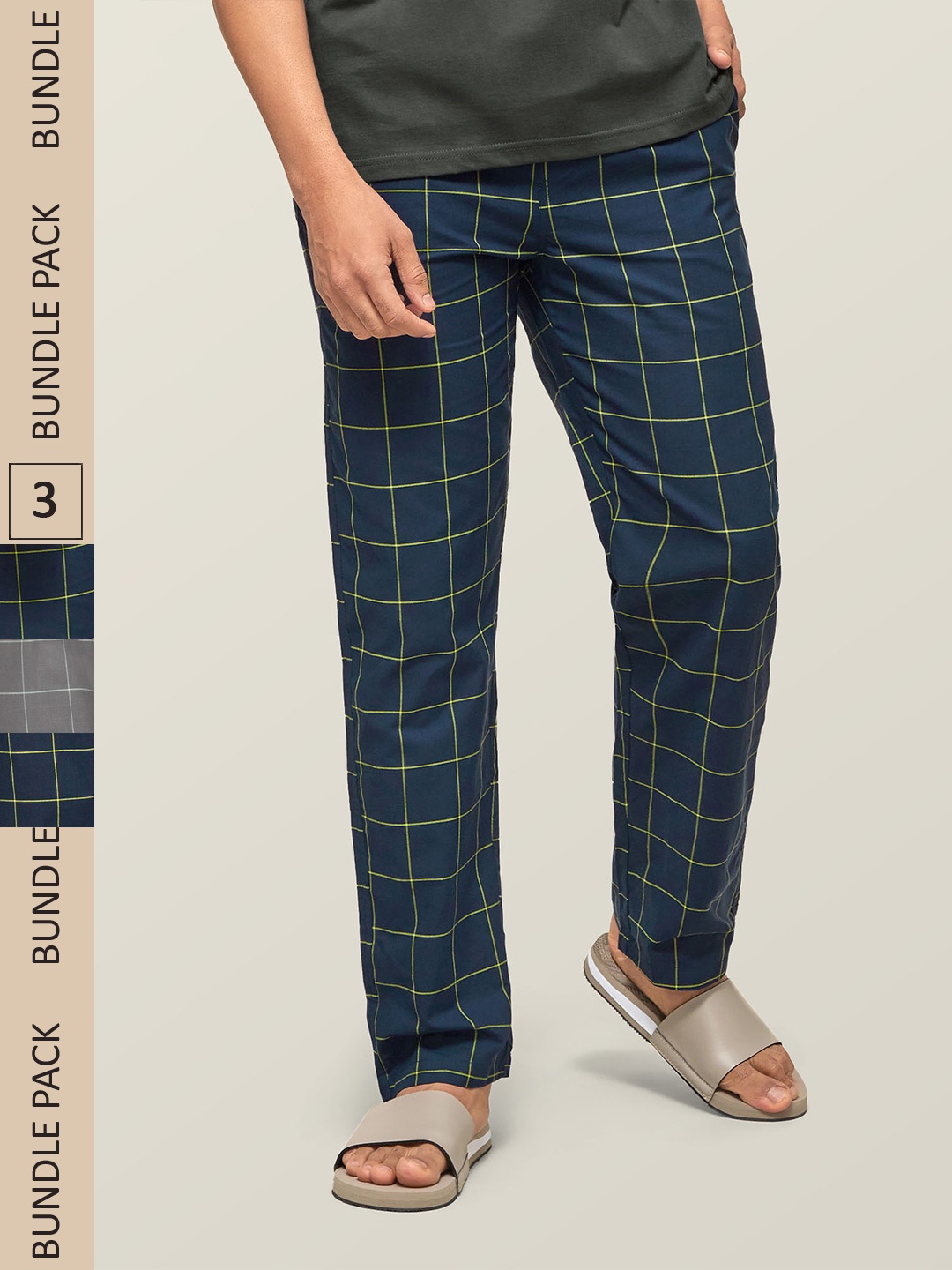 

XYXX Men Super Combed Cotton Pack of 3 Checkmate Lounge Pants XYPYJM3PCKN55, Navy blue