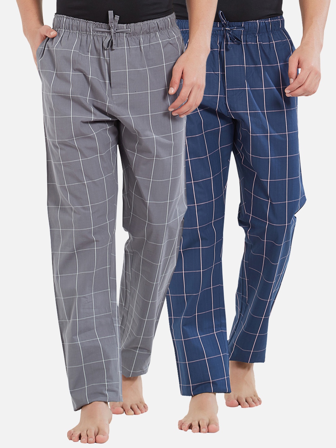 

XYXX Men Super Combed Cotton Pack of 2 Checkmate Lounge Pants XYPYJM2PCKN05, Navy blue