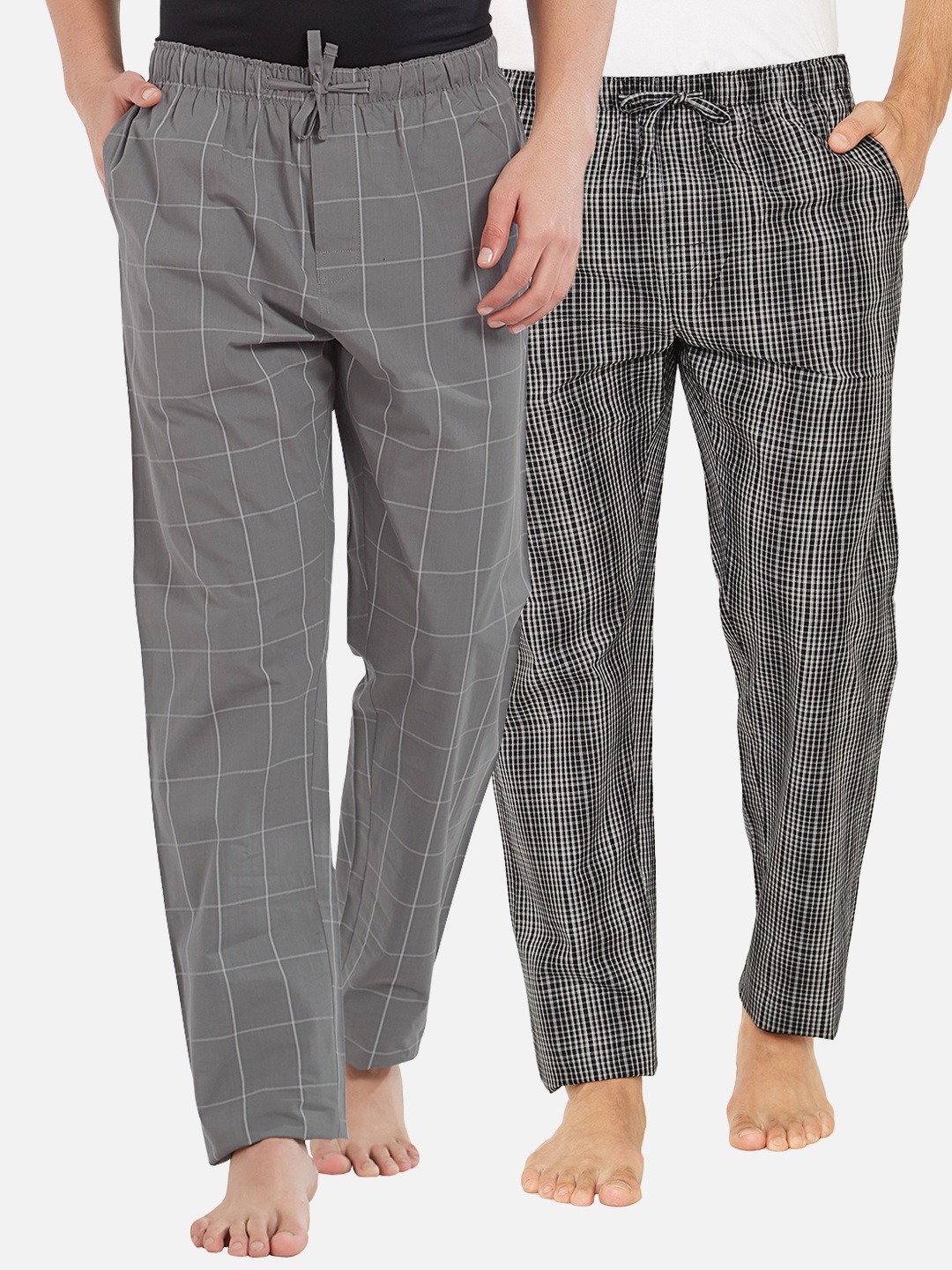 

XYXX Men Super Combed Cotton Pack of 2 Checkmate Lounge Pants XYPYJM2PCKN49, Grey