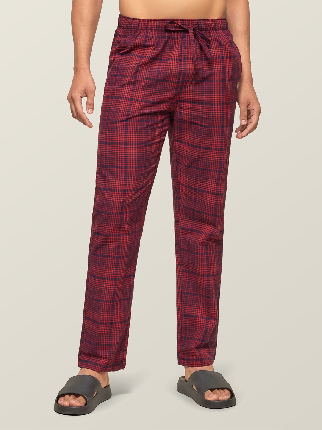 

XYXX Men Super Combed Cotton Checkmate Lounge Pants XYPYJM16, Red