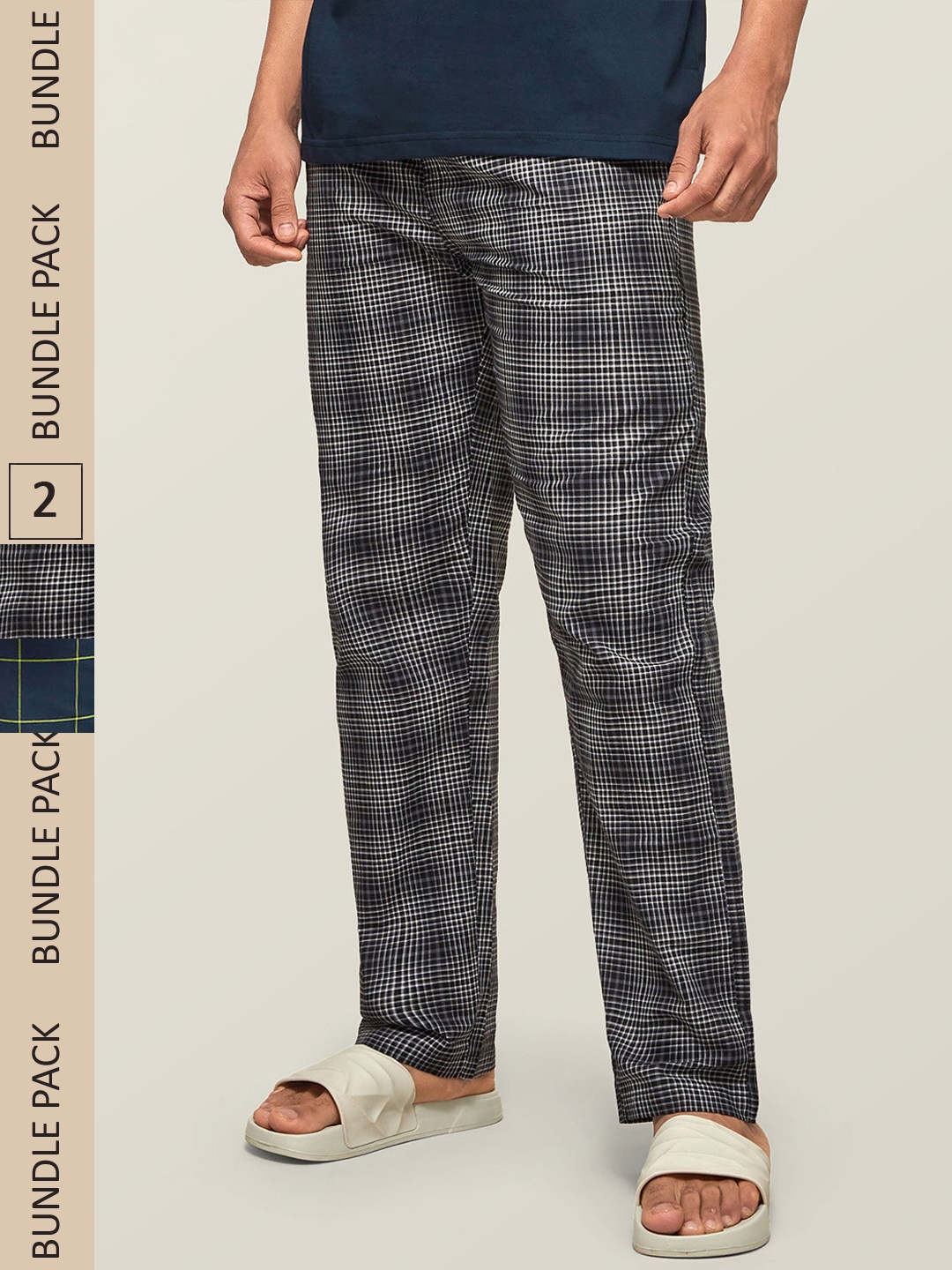 

XYXX Men Super Combed Cotton Pack of 2 Checkmate Lounge Pants XYPYJM2PCKN43, Black