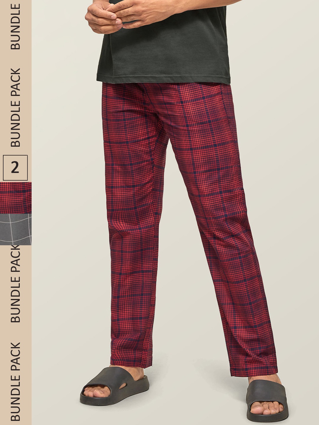 

XYXX Men Super Combed Cotton Pack of 2 Checkmate Lounge Pants XYPYJM2PCKN48, Red