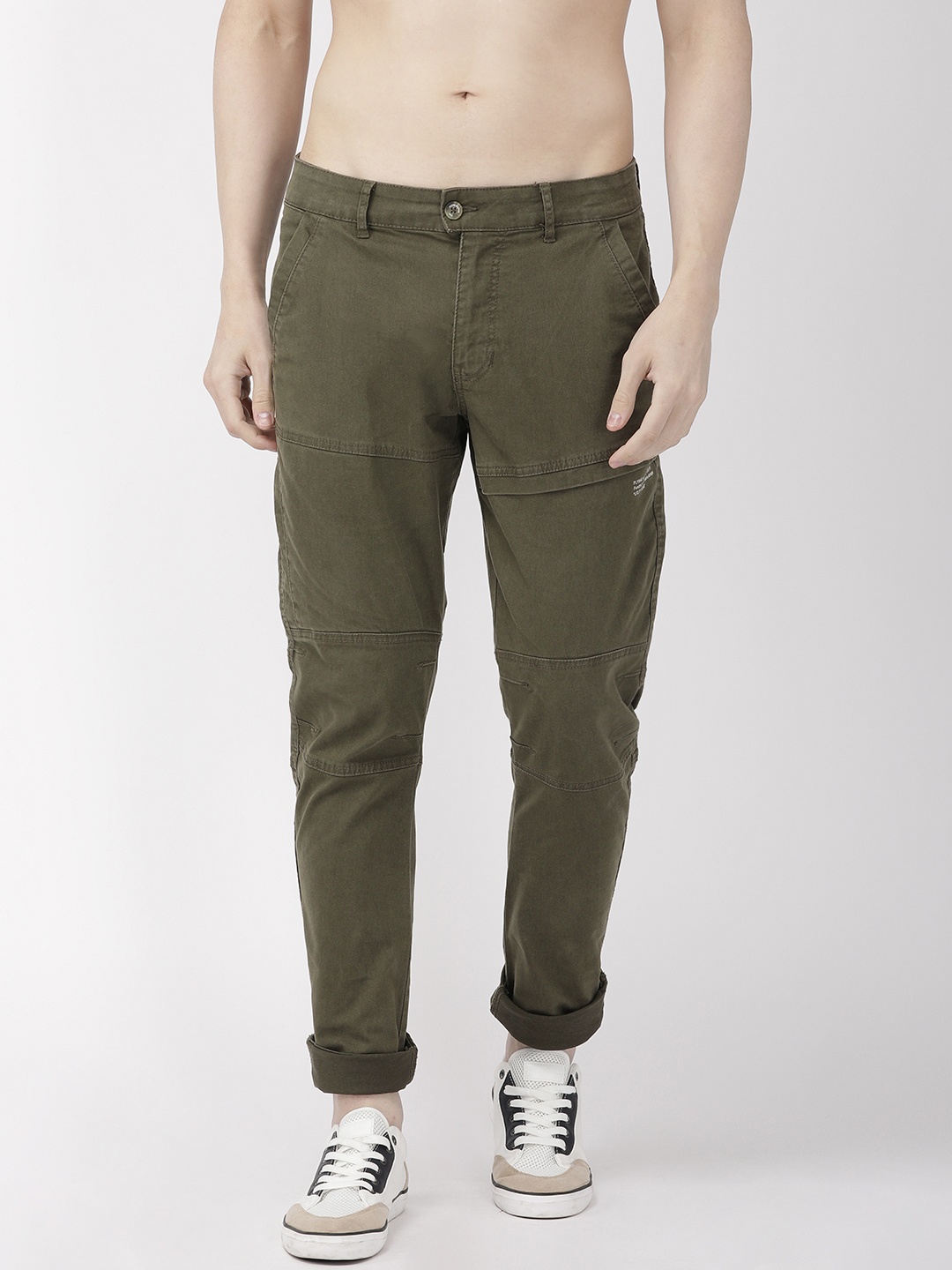

Flying Machine Men Olive Green Slim Fit Solid Regular Trousers