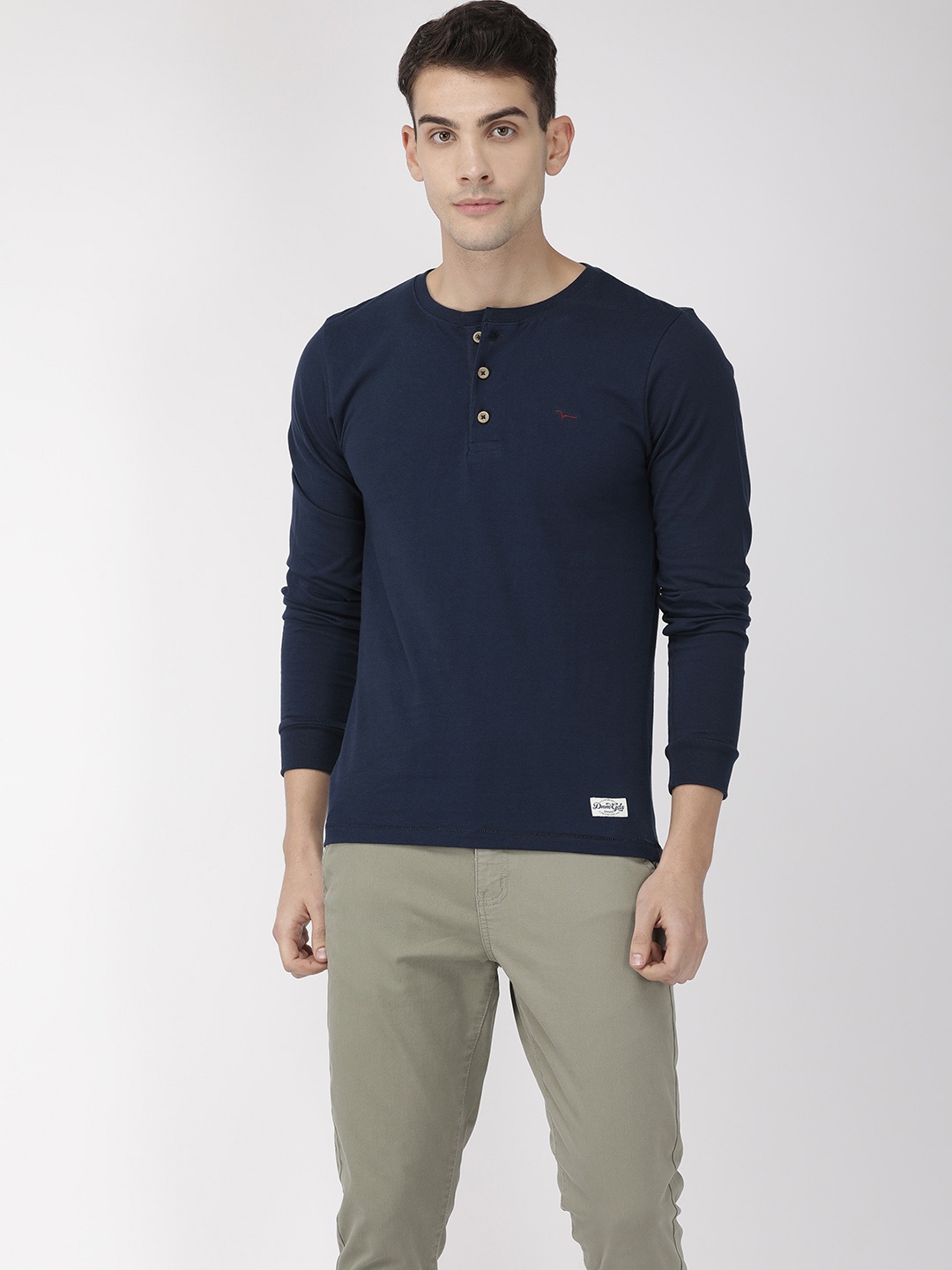 

Flying Machine Men Navy Blue Solid Henley Neck T-shirt