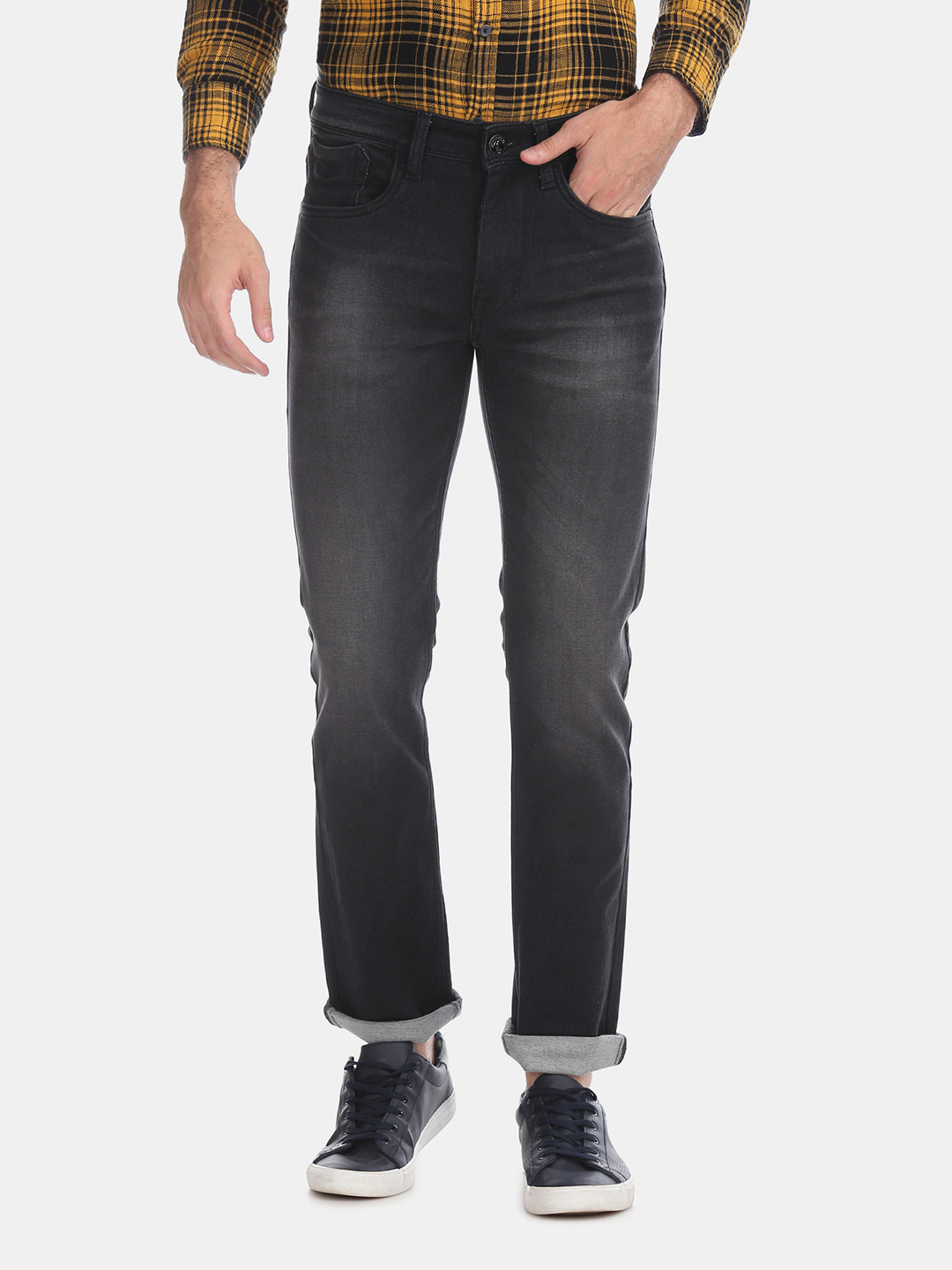 

Flying Machine Men Black Tapered Fit Mid-Rise Clean Look Stretchable Jeans