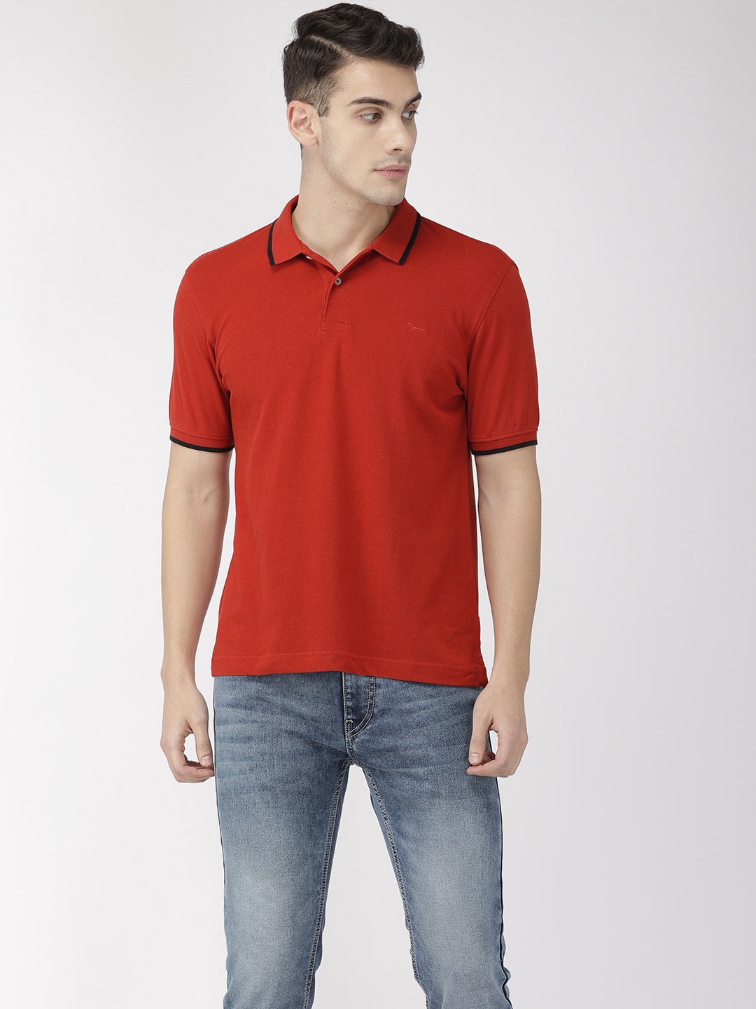

Flying Machine Men Orange Solid Polo Collar Pure Cotton T-shirt