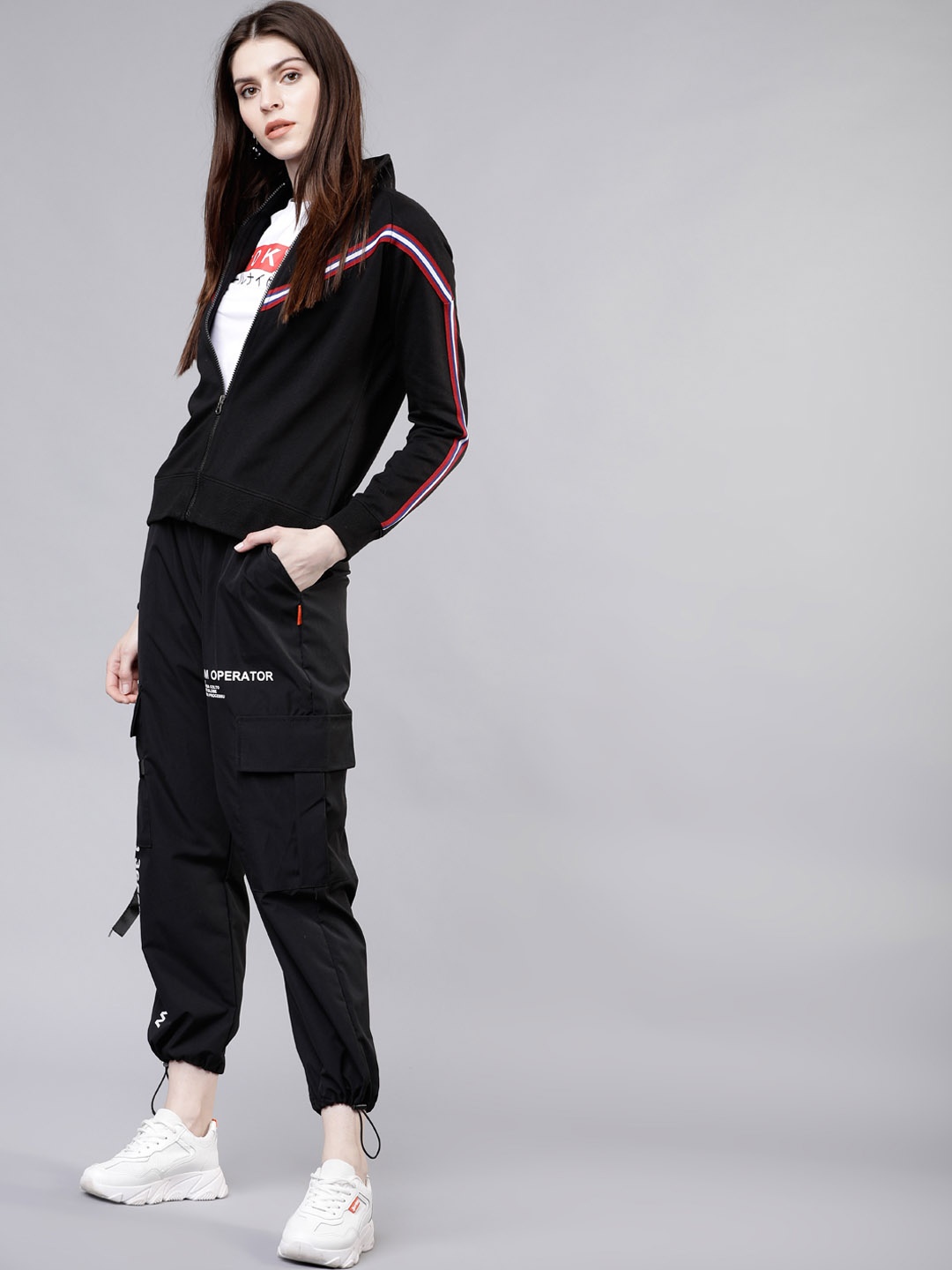 

Tokyo Talkies Women Black & Red Striped Sweatshirt