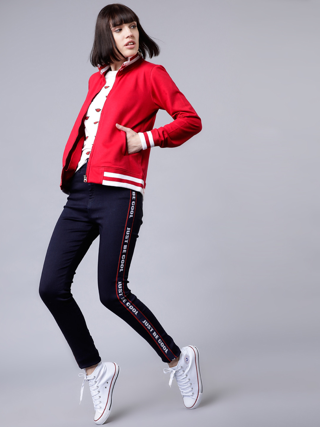 

Tokyo Talkies Women Red & White Printed Sweatshirt