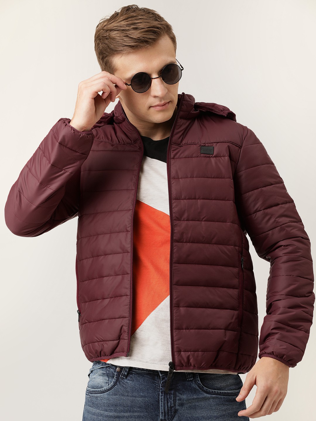 

Flying Machine Men Burgundy Solid Padded Jacket