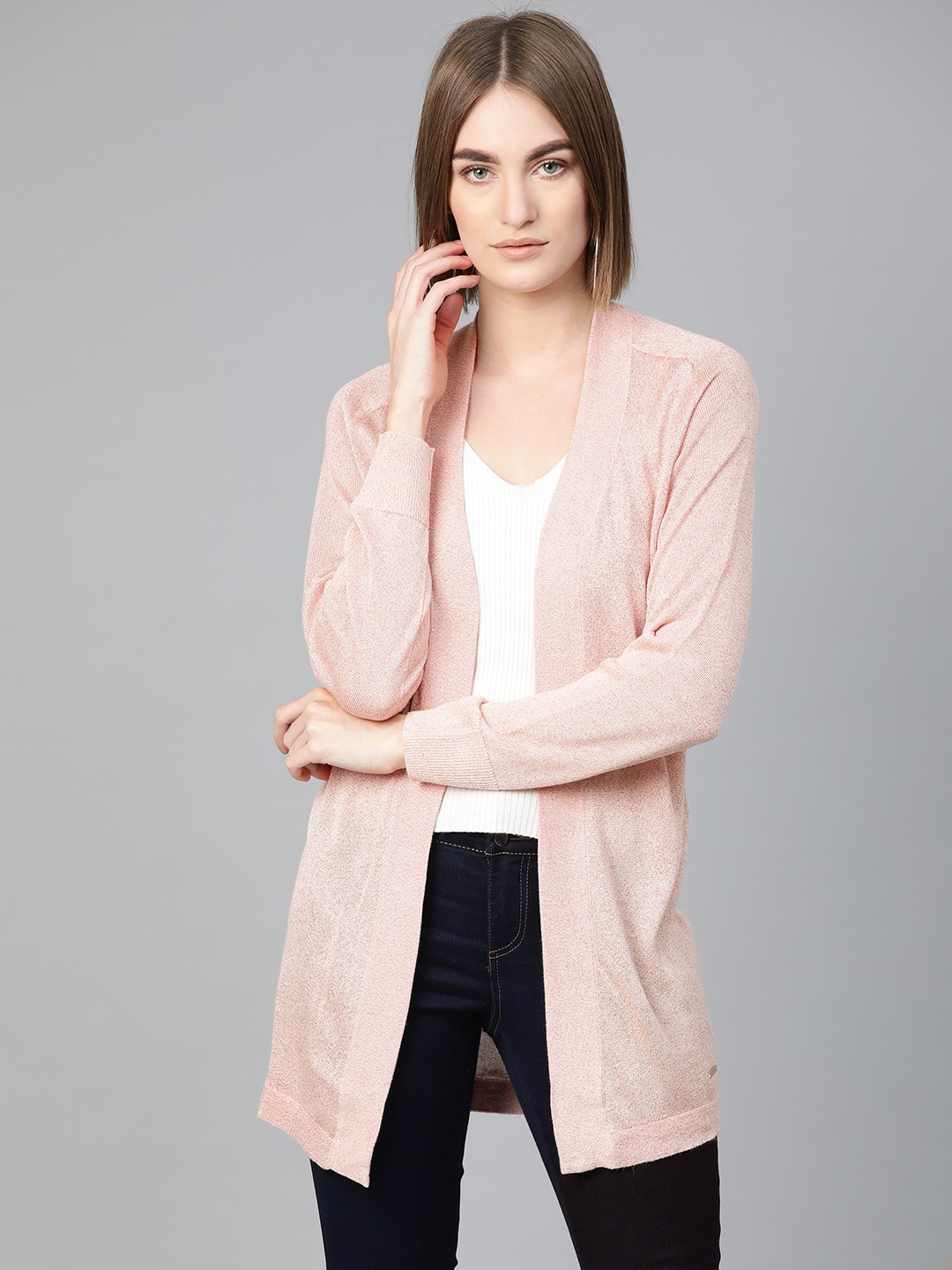 

Van Heusen Woman Women Pink Solid Front-Open Sweater