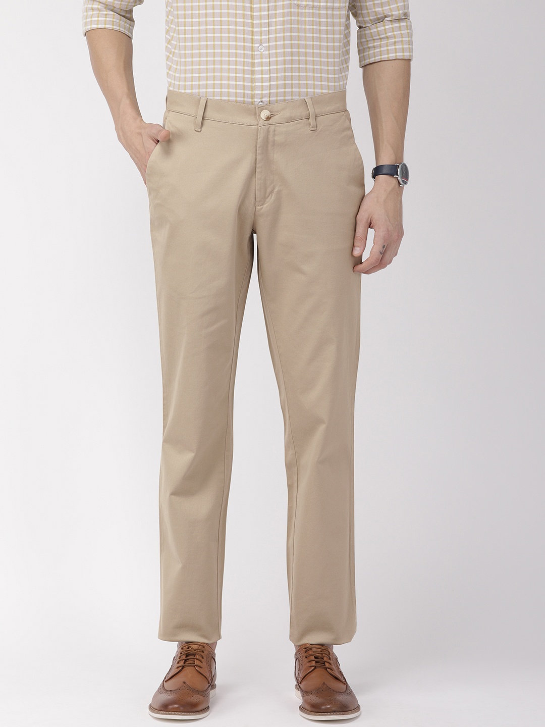 

Raymond Men Beige Slim Fit Solid Regular Trousers